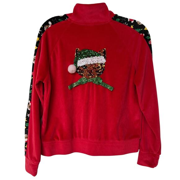 No Boundaries Track Suit Christmas Santa Cat Red Velour Jacket Pants Juniors 11 - Picture 9 of 16